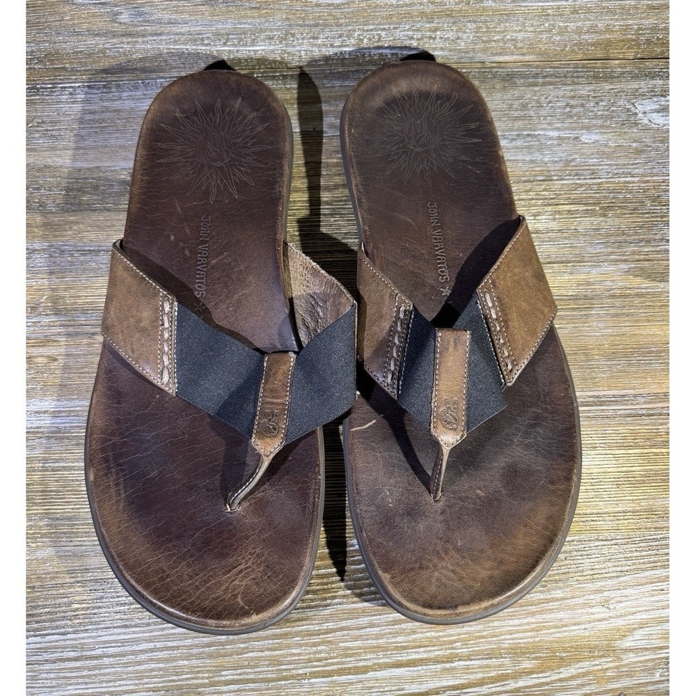 John Varvatos Brown Leather Thong Flip Flops Sandals Men's Size 11 F1545N1B
